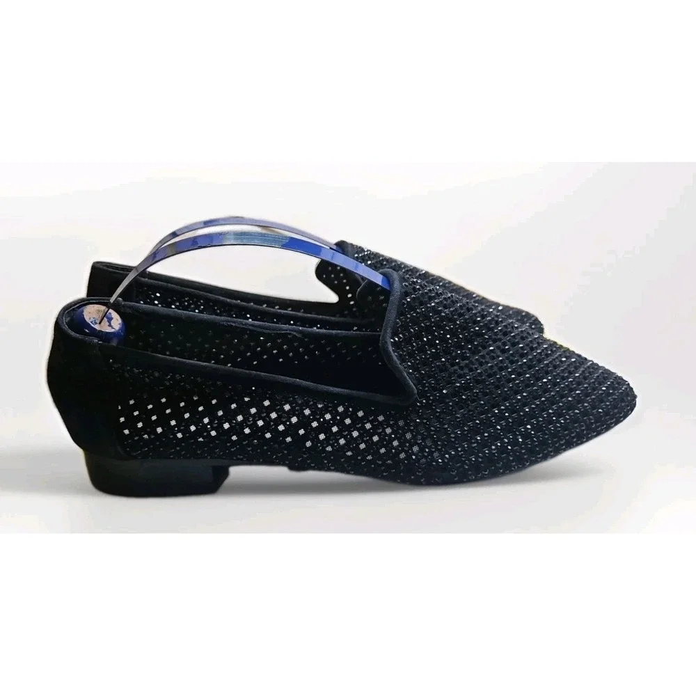 Antonio Milani Black Crystal Slip On Loafers  Sz 7.5 Glam Glitz‎ Sparkle #457